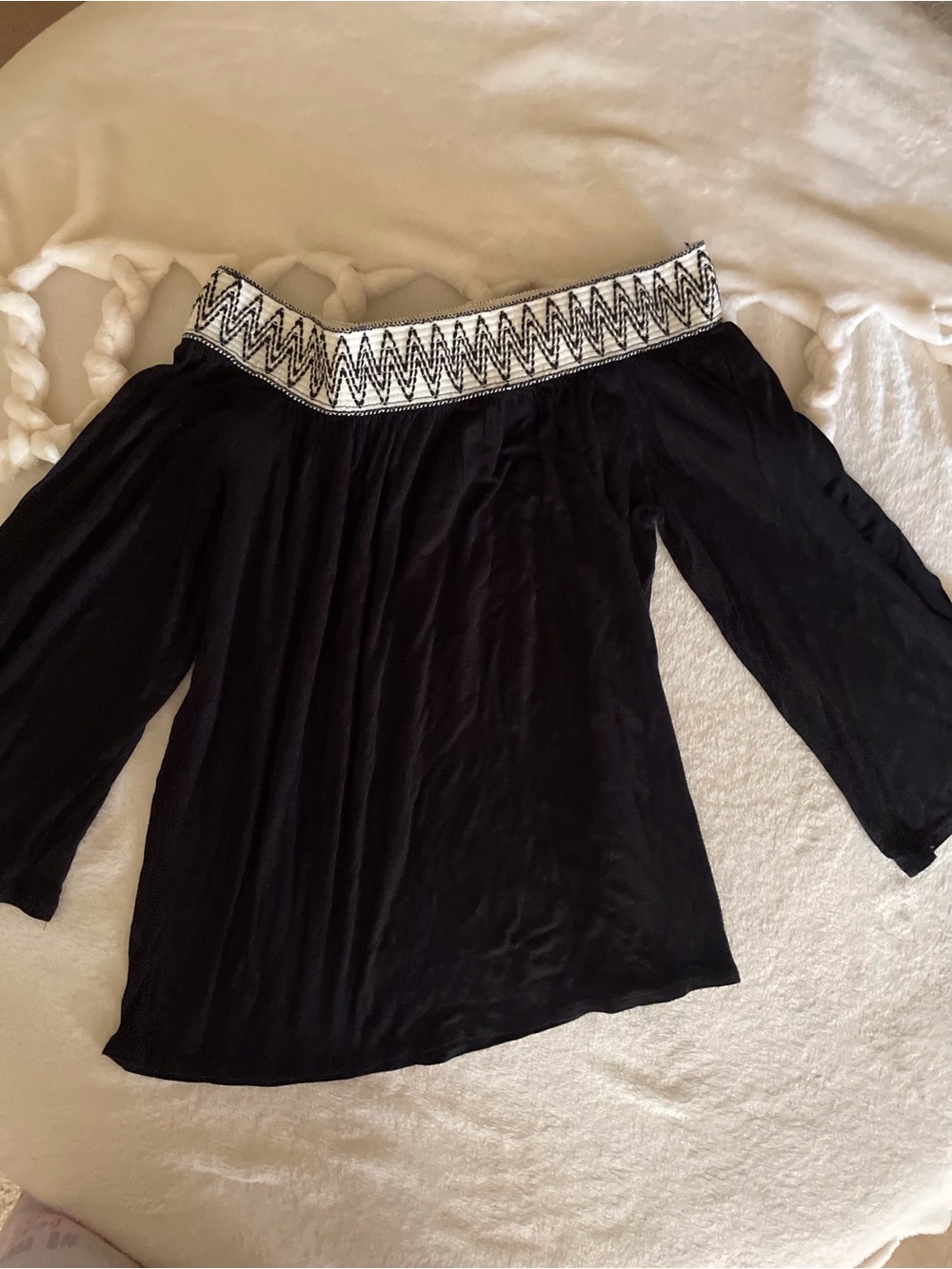 Urban episode off the Shoulder Black Tunic with Embroidered White Trim size s-m